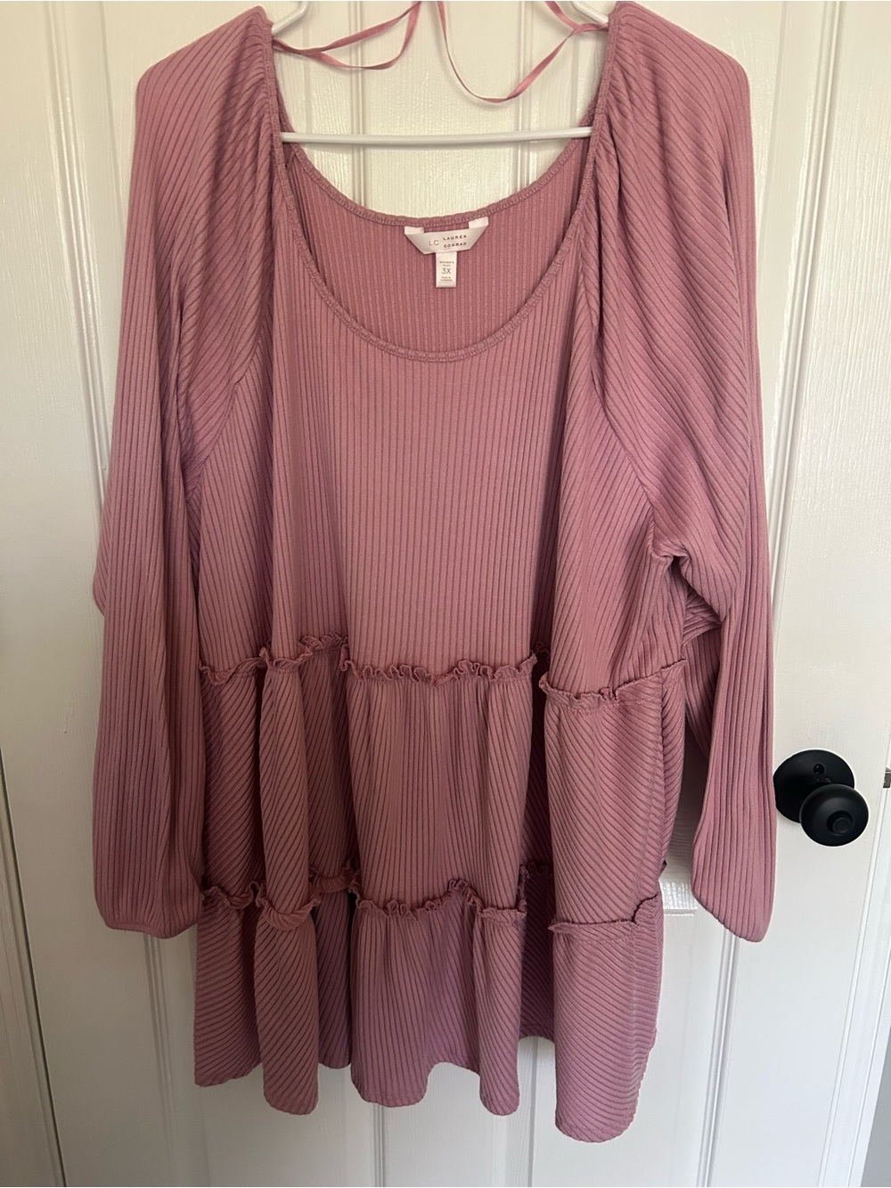 LC Lauren Conrad Rose Mauve Ribbed Tiered Long Sleeve Tunic